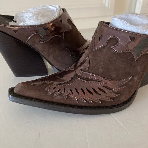 NIB Jeffery Campbell FP Eagleton Brown Suede Pointed Toe Western Mules Sz 6.5 - Picture 6 of 12